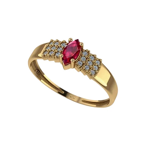 Anel Navette Vermelho com Aro Cravejado
