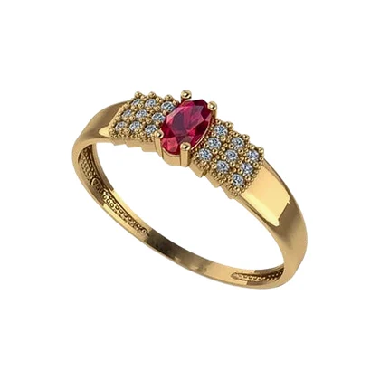 Anel Oval Vermelho com Aro Cravejado