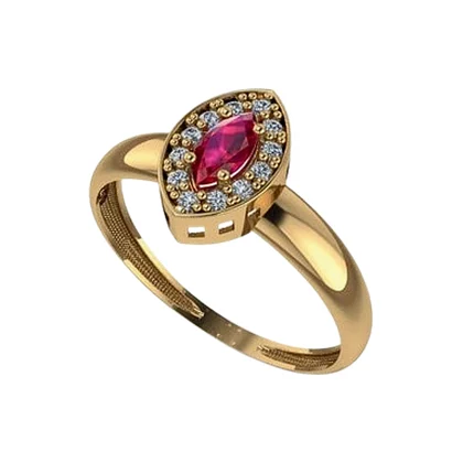 Anel Navete Vermelho com Halo Cravejado