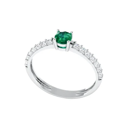 Anel Ouro Branco Pedra Verde