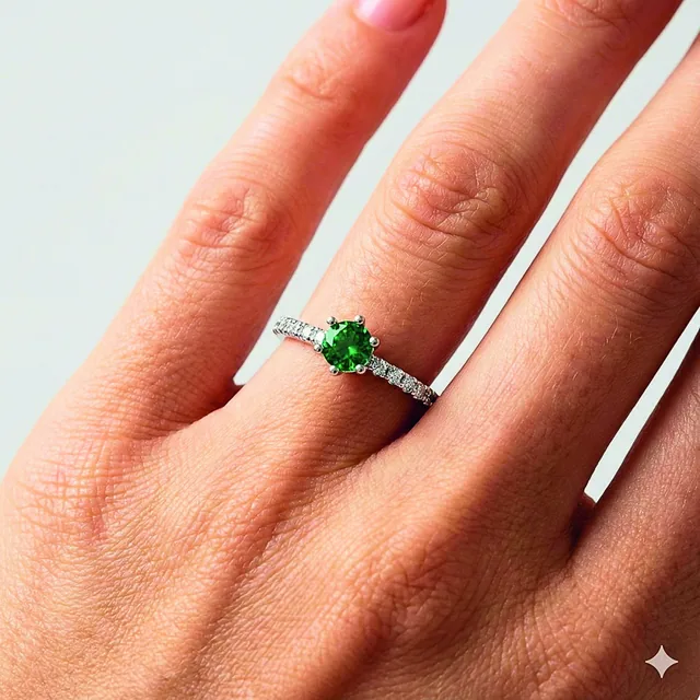 Anel Solitário com Pedra Verde no modelo