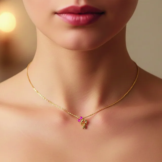 Pingente Menina Balão Rosa no modelo