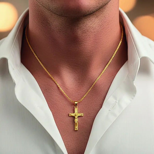 Pingente Cruz com Cristo Acabamento Pontilhado no modelo