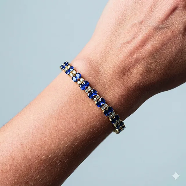 Pulseira Dupla com Pedras Azuis e Brancas no modelo