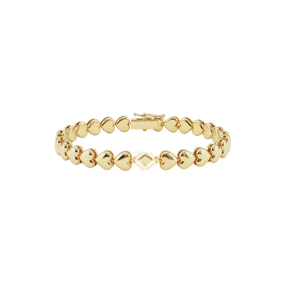 Bracelete com Elos Coração e Coração Central Cravejado